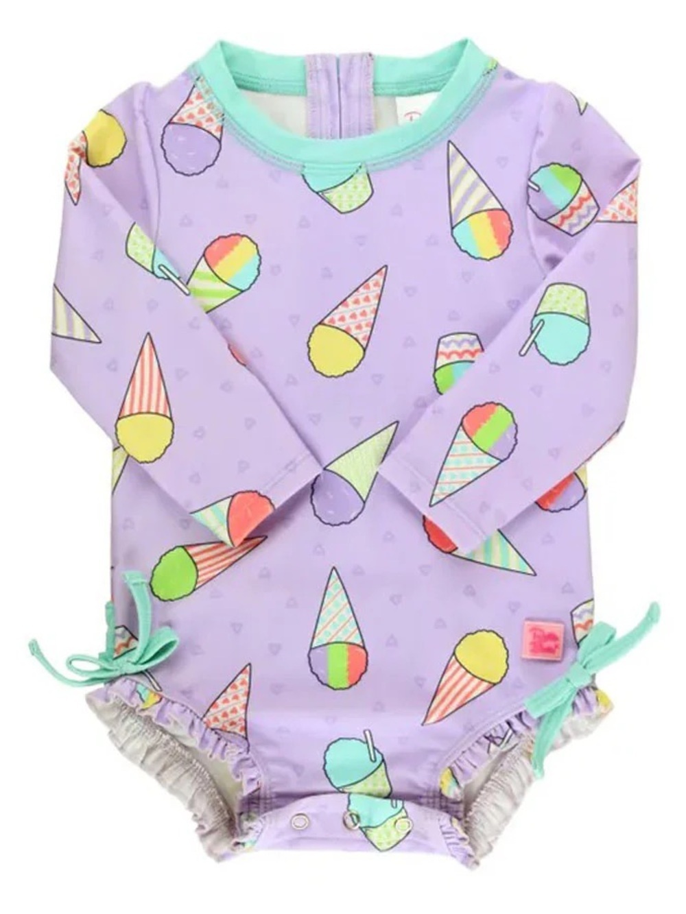 Rufflebutts Snow Cone Long Sleeve One Piece  rashguard lavender swimsuit newborn